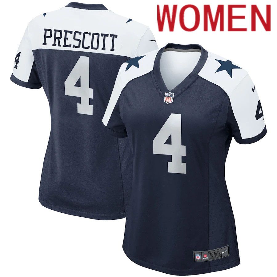 Women Dallas Cowboys #4 Dak Prescott Nike Navy Alternate Game Team NFL Jersey->women nfl jersey->Women Jersey